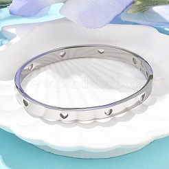 女性用中空ハート 304 ステンレススチール バングル  ステンレス鋼色  内径：2x2-3/8インチ（5.05x6.05cm）&nbsp;BJEW-Z092-11P