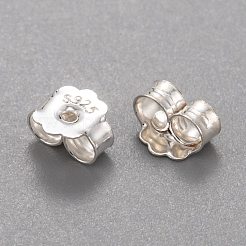 925スターリングシルバーピアスキャッチ  スタンプ925個付き  銀  5x6x3mm  穴：0.8mm&nbsp;STER-K167-039S