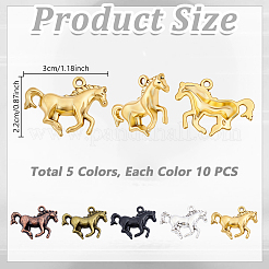50本5色チベット風アロイペンダント  馬のチャーム  ミックスカラー  22x30mm  10個/カラー&nbsp;TIBE-GA0001-05