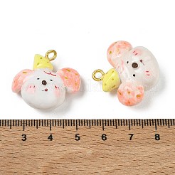 手作り樹脂粘土ペンダント  鉄ループ付き  犬のチャーム  ゴールドカラー  ピンク  23~25.5x26~29x10~12.5mm  穴：2.5~2.7mm&nbsp;PY-CBABDB7-05D