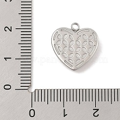 304ステンレススチールマイクロパヴェキュービックジルコニアペンダント  ハート  ステンレス鋼色  16x15x4.5mm  穴：1.8mm&nbsp;STAS-S131-15P