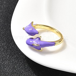 真鍮エナメルカフリング  イルカ  ラックめっき  長持ちメッキ  カドミウムフリー＆鉛フリー  18KGP本金メッキ  ミックスカラー  内径：17mm&nbsp;RJEW-P166-04G