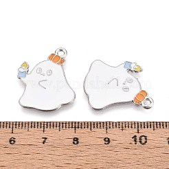 ハロウィンテーマアロイエナメルペンダント  プラチナ  ゴースト  24x18.5x1mm  穴：1.6mm&nbsp;ENAM-T022-54P-13