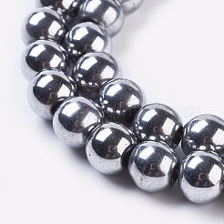合成磁気ヘマタイトビーズ連売り  ラウンド  プラチナメッキ  8mm  穴：1mm  約52~55個/連  16インチ&nbsp;G-H1098-1