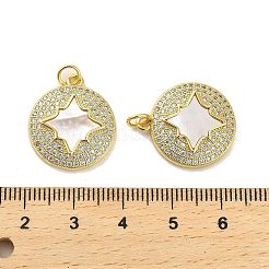 真鍮マイクロパヴェクリアキュービックジルコニアペンダント  カドミウムフリー＆鉛フリー  シェルと  丸カン  18KGP本金メッキ  スター  20.5x18x4mm  穴：3.5mm&nbsp;KK-K365-02E-G