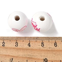 母の日をテーマにしたプリント木製ヨーロピアンビーズ  大穴ビーズ  ラウンド  ママ  ハート  16.5x14.5mm  穴：4mm&nbsp;WOOD-F016-05