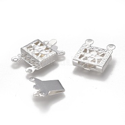 304ステンレススチールボックス留め具  マルチ連クラスプ  1連売り  2ホール  花の長方形  銀色のメッキ  4mm  穴：15x10x3mm&nbsp;STAS-P249-05S