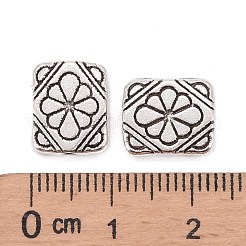 チベット風合金ビーズ  花の長方形  カドミウムフリー＆ニッケルフリー＆鉛フリー  アンティークシルバー  12x10x3mm  穴：1.5mm&nbsp;LF10658Y-NF