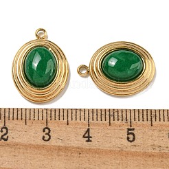 天然の緑の翡翠で染めたペンダント  304ステンレススチールの楕円形チャーム  ゴールドカラー  19x14x7mm  穴：1.8mm&nbsp;STAS-L025-007G-03