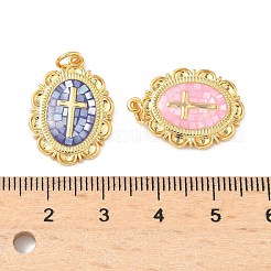 ラックメッキ真鍮＆シェルペンダント  クロスとオーバル  エナメル  長持ちメッキ  カドミウムフリー＆鉛フリー  丸カン付き  18KGP本金メッキ  ミックスカラー  21.5x15.5x3mm  穴：3.4mm&nbsp;KK-I357-05G
