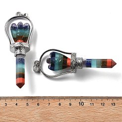 チャクラ天然混合石尖った大きなペンダント  真鍮製の金具が付いたファセット加工の弾丸と天使のチャーム  ラックめっき  プラチナ  71~77x27~28x19~20mm  穴：6.5x4.5mm&nbsp;KK-H491-01P-01