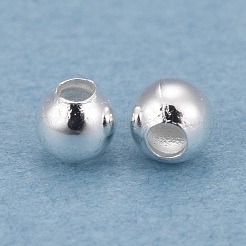 真鍮製スペーサービーズ  カドミウムフリー＆鉛フリー  長持ちメッキ  ラウンド  925銀メッキ  2.3x2mm  穴：1mm&nbsp;KK-O133-010A-S