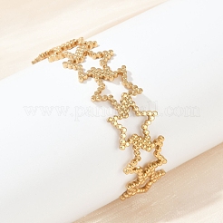 女性用304ステンレススチールカフバングル  スター  中空  ゴールドカラー  内径：2-1/4x1-7/8インチ（5.75x4.9cm）&nbsp;BJEW-U045-03G