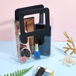 PVCレーザー透明バッグ  トートバッグ  puレザーハンドル付き  ギフトまたはプレゼント用パッケージ  長方形  ブラック  10x7-1/8インチ（25.5x18cm）  2個/セット&nbsp;ABAG-SZ0001-04A-04
