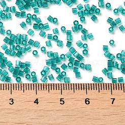 透明ガラスシードビーズ  六角形（ツーカット）  ティール  2x1.5mm  穴：0.9mm&nbsp;SEED-S042-21B-02