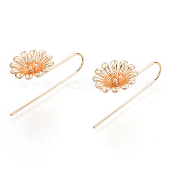 真鍮のピアスフック  水平ループ付き  18KGP本金メッキ  ニッケルフリー  花  38x16mm  穴：1.4mm  20ゲージ  ピン：0.8mm&nbsp;KK-T038-578G-NF