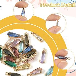 20個10色ファセットガラスチャーム  金色の真鍮のオープンバックセッティング  ティアドロップ  ミックスカラー  14.5x4.5x4mm  穴：1.2mm  2個/カラー&nbsp;GLAA-FS0002-64