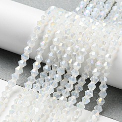 ジェイド風電気メッキガラスビーズ連売り  ABカラーメッキ  多面カット  双円錐形  透明  6x6mm  穴：1.2mm  約45~47個/連  9.65~9.84インチ（24.5~25cm）&nbsp;EGLA-A039-J6mm-B05