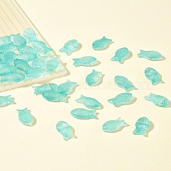 50個の透明スプレー塗装ガラスビーズ  魚  アクアマリン  15x8x5mm  穴：1mm&nbsp;GLAA-FS0002-06C