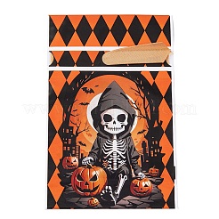 長方形のハロウィンキャンディビニール袋50個  スケルトンプリントのキャンディ巾着袋  ダークオレンジ  23.2x14.9x0.05cm&nbsp;ABAG-U001-01G