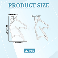 ステンレスペンダント201個  馬  ステンレス鋼色  22x17x1.5mm  穴：1.8mm  20個/箱&nbsp;STAS-UN0046-93