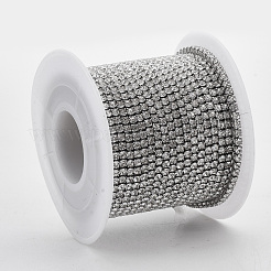 304ステンレススチールラインストーンストラスチェーン  スプールで  ラインストーンカップチェーン  クリスタル  ステンレス鋼色  2mm  約32.8フィート（10m）/ロール&nbsp;CHS-R012-D-01