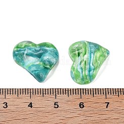 半透明樹脂デコデンカボション  水の波紋とキラキラパウダーのピーチハート  薄緑  17.5x18.5x6mm&nbsp;LS-CRES-M001-04A-03