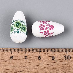 印刷された手作りの磁器のビーズ  花模様の涙  ミックスカラー  22.5~23.5x12~12.5mm  穴：2.5~3mm&nbsp;PORC-N014-06B