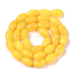 天然石瑪瑙ビーズ連売り  染め＆加熱  多面カット  オーバル  きいろ  12x7.5~8mm  穴：1.2mm  約32個/連  14.96''（38センチメートル）&nbsp;G-Q194-B01-01D