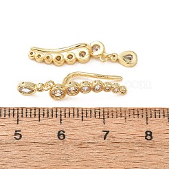 真鍮製パヴェキュービックジルコニアスタッドクローラーピアス  ティアドロップ  18KGP本金メッキ  カドミウムフリー＆鉛フリー  長持ちメッキ  ラックめっき  透明  19.5x5x6.5mm&nbsp;KK-CBAA351-21G-02