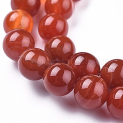 天然石縞瑪瑙/バンデットアゲートビーズ連売り  染め＆加熱  ラウンド  レッド  8mm  穴：1.4mm  約47個/連  14.5インチ&nbsp;G-I261-C03-8mm