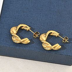 ツイストリング 304ステンレススチール製スタッドピアス（女性用）  イオンプレーティング（ip）  ゴールドカラー  23x5mm&nbsp;EJEW-K333-07G