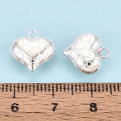 925スターリングシルバーハートチャーム  テクスチャ  銀  12x12x5.5mm  穴：1.8mm&nbsp;STER-N017-27S