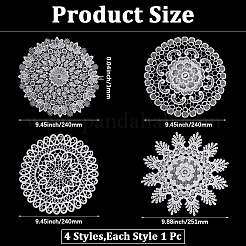 ポリエステルレースコースター4枚、4スタイル  カップマット  花  ホワイト  240~251x1mm  1個/スタイル&nbsp;AJEW-CY0002-07A