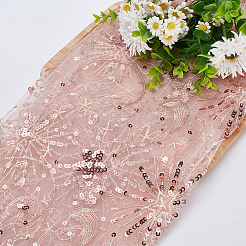 星月柄刺繍入りポリエステルメッシュ生地  PVCスパンコール付き  ピンク  1560x0.8mm  2ヤード/個&nbsp;DIY-WH0430-384B