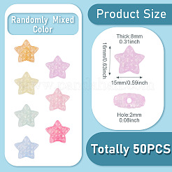 光る透明アクリルビーズ50個  スター  グリッターパウダー付き  暗闇で光る  ミックスカラー  15x16x8mm  穴：2mm&nbsp;LACR-TA0001-08