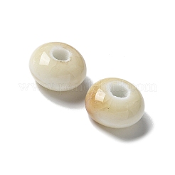 手作りの陶器ビーズ  ロンデル  フローラルホワイト  12x7mm  穴：3.3mm&nbsp;PORC-L080-B01