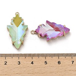 ガラスと金色の真鍮のペンダント  葉のチャーム  ミックスカラー  30x16x6.5mm  穴：1.5mm&nbsp;GLAA-G111-09G