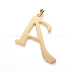 304ステンレススチールペンダントとスタッドピアスジュエリーセット  アルファベット  文字.a  50x56x1.7mm  穴：9x4.5mm  14x18x1.5mm  ピン：0.8mm&nbsp;SJEW-P100-01G