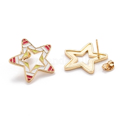 真鍮エナメルスタッドピアス  耳ナッツ  長持ちメッキ  スター  ゴールドカラー  ミックスカラー  23x24x2mm  ピン：0.8mm&nbsp;EJEW-F264-01-G