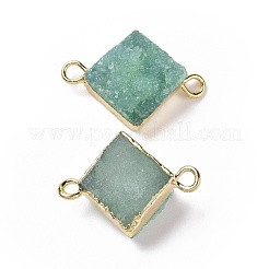 ナチュラルドルジークォーツリンクコネクター  真鍮パーツ  正方形  銀  アクアマリン  16~18x13~14x6~8mm  穴：2mm&nbsp;G-P396-09G-09