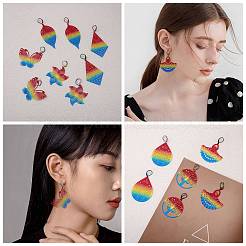 DIY細線細工ダングルピアス作成キット  葉、蝶、花の430ステンレススチールペンダントを含む  304ステンレススチールフレンチフックピアス金具  カラフル  48個/箱&nbsp;DIY-SZ0008-57