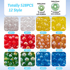 528個12スタイル電気メッキ透明ガラスビーズ  ABカラーメッキ  ラウンド  ミックスカラー  6~8.5mm  穴：1.4~1.5mm&nbsp;GLAA-TA0002-31