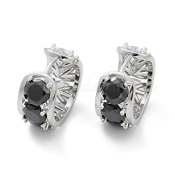 真鍮製ブラックキュービックジルコニアフープピアス  プラチナ  15x8.5x17.5mm&nbsp;EJEW-Q016-11P