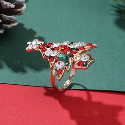 クリスマスツリー合金カラフルなラインストーン調節可能なリング  ライトゴールド  内径：15~19mm&nbsp;FS-WG4E2D0-01