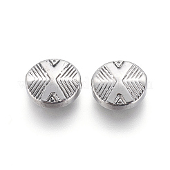 イオンプレーティング（IP）304ステンレスビーズ  手動研磨  フラットラウンド  アンティークシルバー  11x3.6mm  穴：1.6mm&nbsp;X-STAS-P240-01P