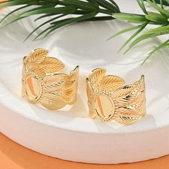 女性用真鍮カフリング  カドミウムフリー＆ニッケルフリー＆鉛フリー  葉と楕円  18KGP本金メッキ  13.5mm  内径：17mm&nbsp;RJEW-B119-10G
