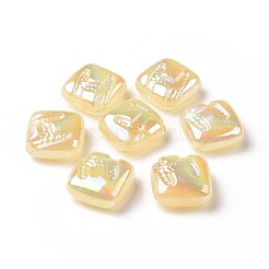 レインボー虹色メッキアクリルビーズ  キラキラビーズ  文字h模様の菱形  シャンパンイエロー  29.5x29.5x14mm  穴：3.2mm&nbsp;LS-OACR-A010-06C