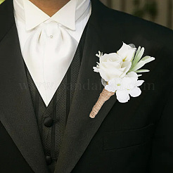 シルククロスフラワーブートニアブローチ  結婚式のための  パーティーの装飾  ホワイト  105~110x80~90x60mm&nbsp;AJEW-WH20020-124A
