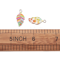 合金エナメルチャーム  葉  プラチナ  ミックスカラー  21.5x10x2mm  穴：2mm  5個/セット&nbsp;PALLOY-TAC0009-25P